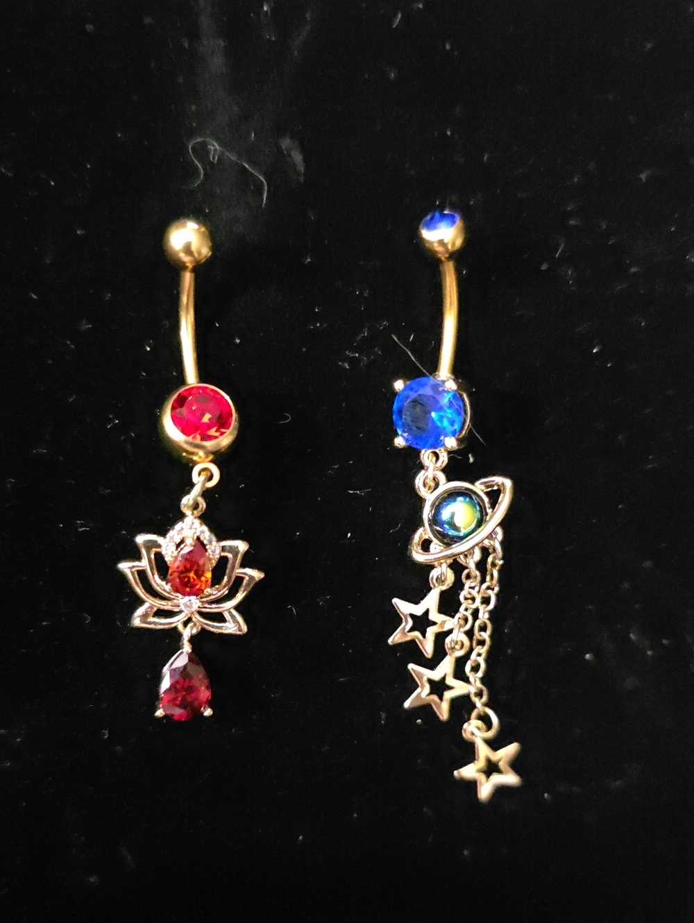 Gold Lotus and Planet Dangle Navel Rings
